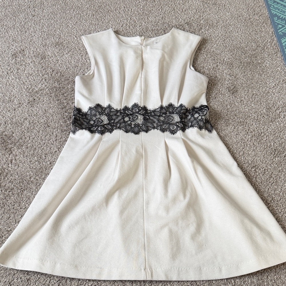 BCBG Ivory Dress with Black Lace Detail